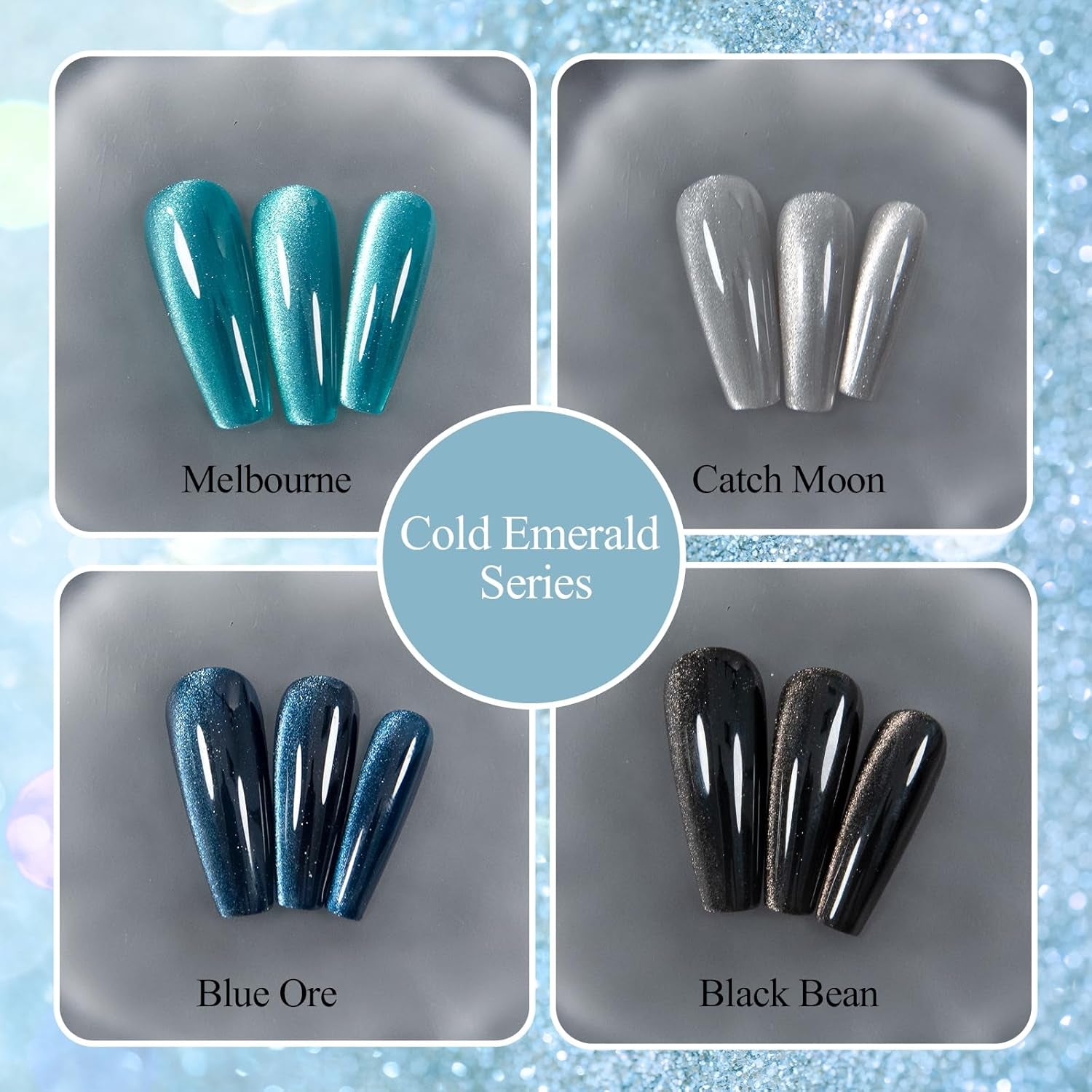 12Ml 4 Colors Cat Eye Nail Polish Gel Kit - Magnetic Silver Black Blue Glitter Gel Polish Cat Eye Gel Nail Polish Soak off Magnetic Varnish