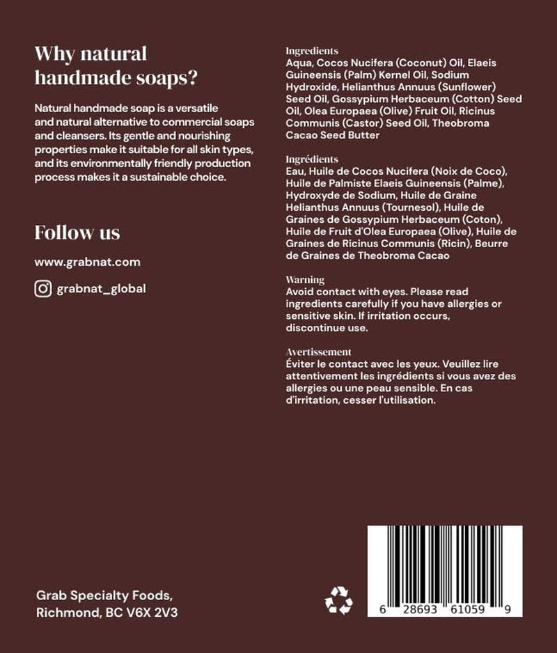 4-Pack Cocoa Butter Soap (4X100G) | Handmade, All-Natural, Cold-Processed | Infused with Cocoa Butter | Deeply Moisturizing for Face & Body, Suitable for All Skin Types, (4 X100Grams / 4 X 3.5Oz)