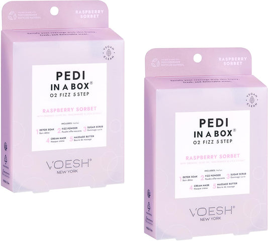Pedi in a Box O2 Fizz 5 Step - Raspberry Sorbet, 2 Packs, Pedicure, Foot Care, at Home Spa, DIY Pedi, at Home Pedicure, Pedicure Products, Pedi in a Box, Vegan