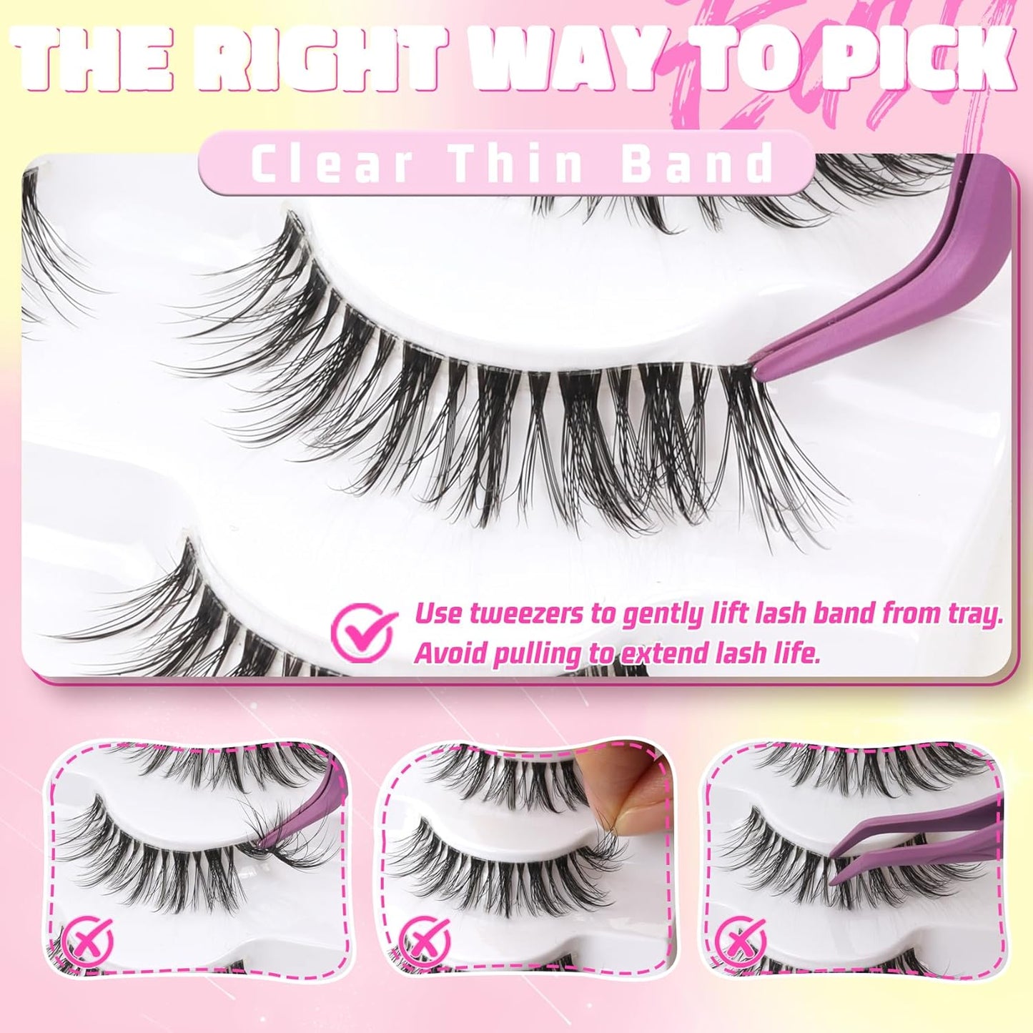 Lashes Wispy False Eyelashes 100% Handmade Eyelashes Natural Look Fake Lashes Lightweight Lashes with Soft Clear Band 5 Pairs Pack (G2)
