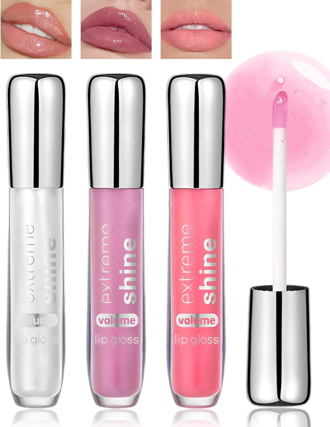 Lip Gloss Set - 3Pcs Hydrating Lip Oil Gloss, Pink & Purple, Glossy Finish, Non-Sticky, Long Lasting Moisturizing, Cruelty Free