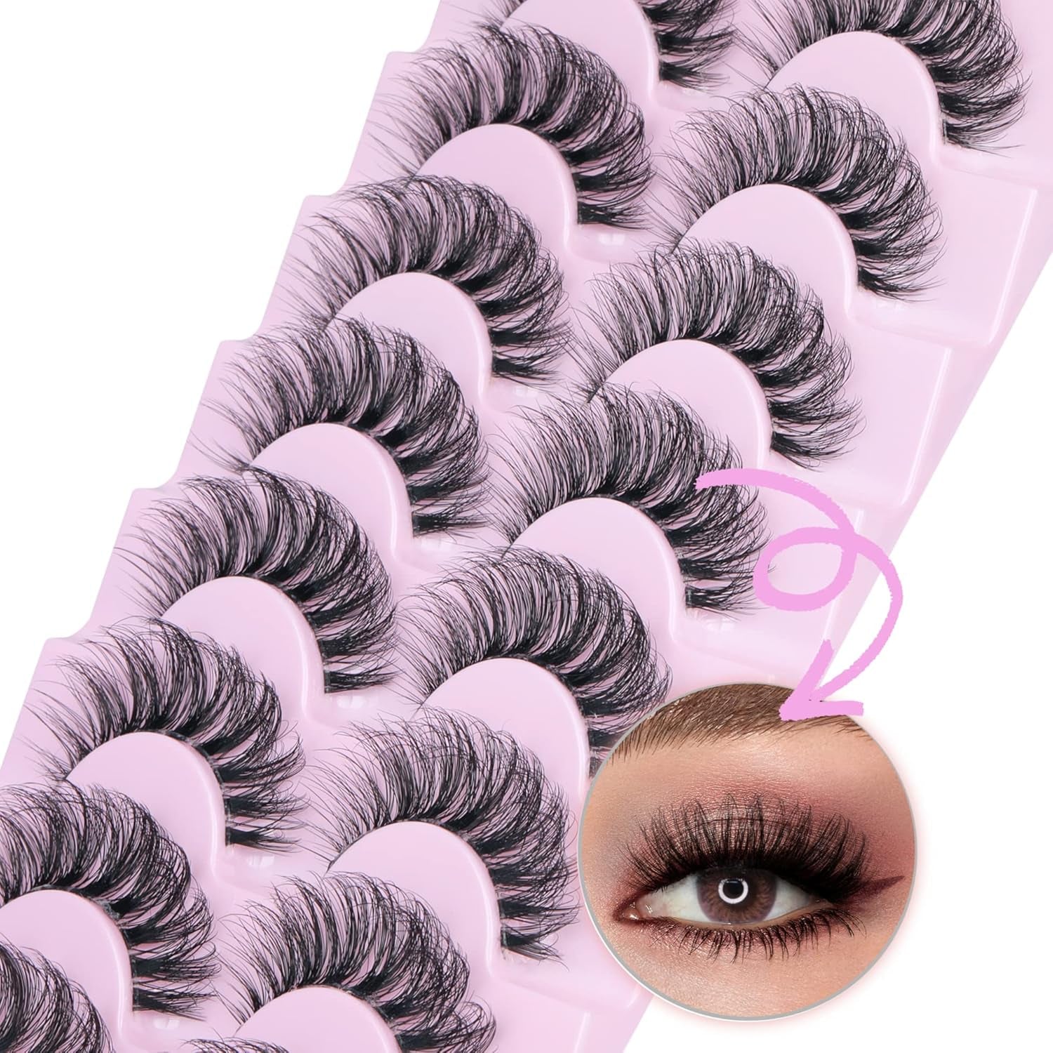 False Eyelashes Wispy Mink Lashes Natural Look Fluffy Eye Lashes with Clear Band CC Curl Faux Mink Strip Eyelashes Pack like Extensions 8 Pairs 3D Volume Fake Eyelashes by