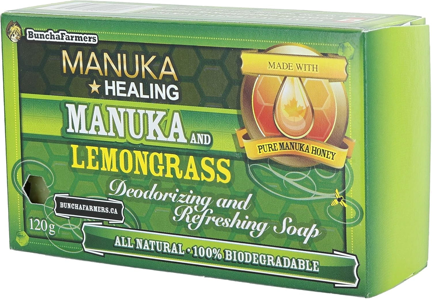 All Natural 100% Biodegradable Healing Manuka Honey and Lemongrass Deodorizing and Refreshing Soap Bar (Made in Canada)