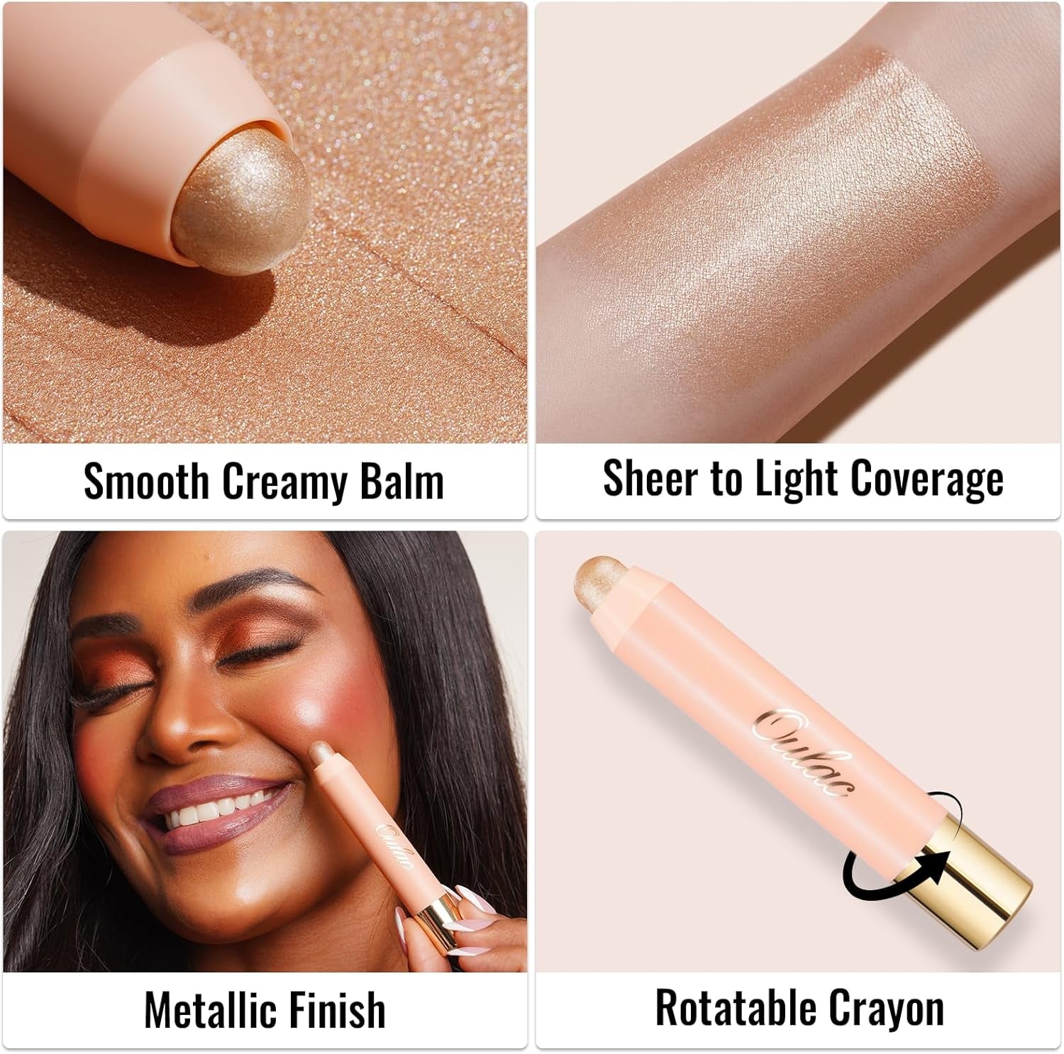 Face Highlighter Stick, Multi-Use Cream Highlighter Makeup Stick, Face Highlighters & Luminizers, No Caking or Dragging, Metallic Finish, Vegan & Cruelty-Free, H2 Butter