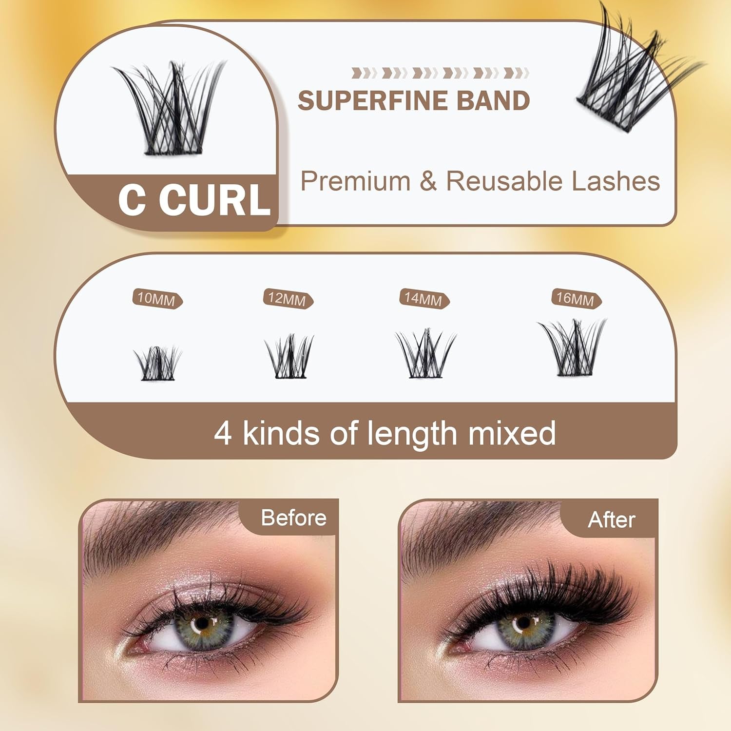 Eyelash Extension Kit, False Lashes Mix 10-16Mm, 2-In-1 Bond Seal Glue, Makeup Remover, Lash Tweezers with Comb, Women DIY Individual Application at Home, 100Pcs C Curl Clusters, B1-Black
