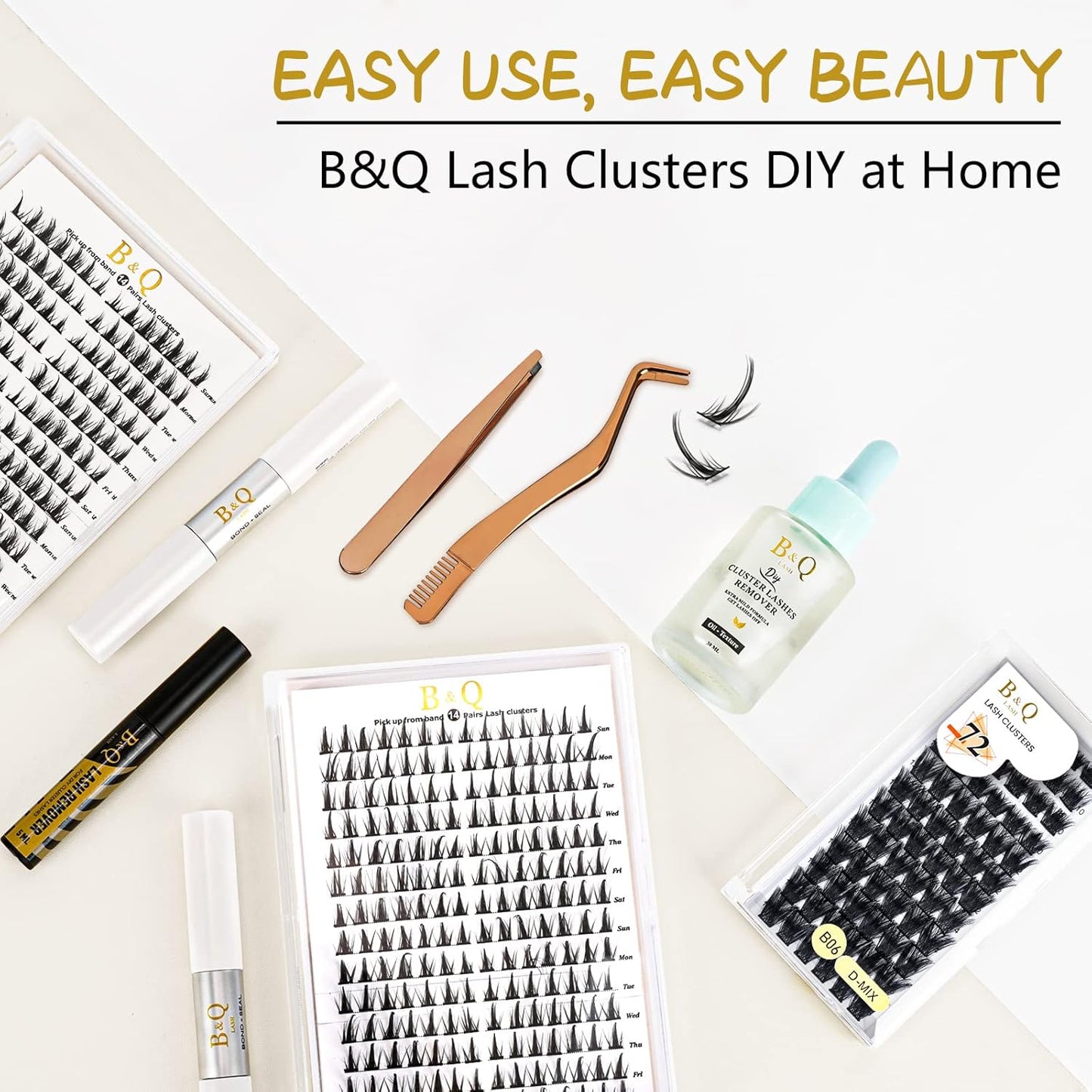 Lash Clusters B06 D Curl 10Mm 72 Clusters Lashes B&Q LASH Eyelash Clusters C D Curl Individual Lashes Volume DIY Lash Extensions at Home (B06,D-10Mm)